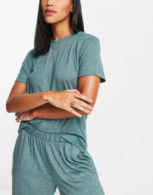 Asos Design Mix & Match Overdyed Pyjama Tee In Teal Marl-Green