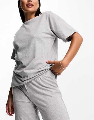 ASOS DESIGN - Mix & Match - Oversize-Pyjama-T-Shirt aus Baumwolle in meliertem Grau