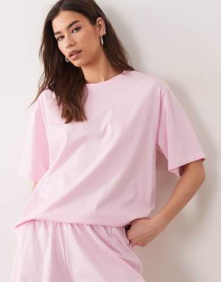 Asos Design Mix & Match Oversized Cotton Pajama Tee In Pink