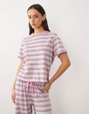 Asos Design Mix & Match Oversized Cotton Pajama Tee With Side Slits In Pink