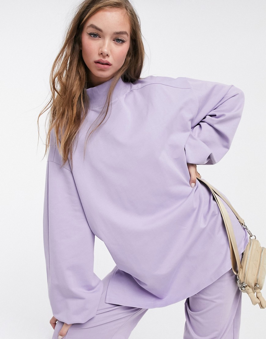 Asos Design Mix & Match Oversized Lightweight Sweatshirt Set With Turtle Neck And Seam Detail In Lilac-grey