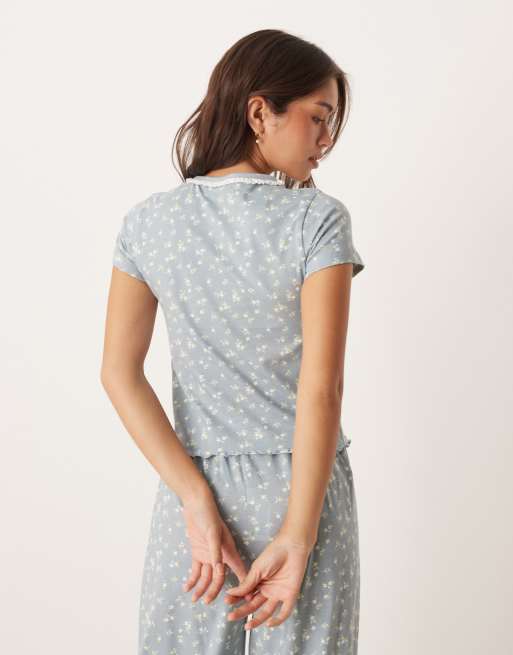 ASOS DESIGN mix & match pajama baby tee in blue floral print, 2 of 4