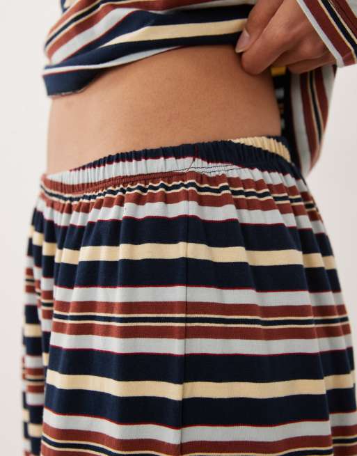 ASOS DESIGN mix & match pajama bottoms in blue and brown stripes, 5 of 5