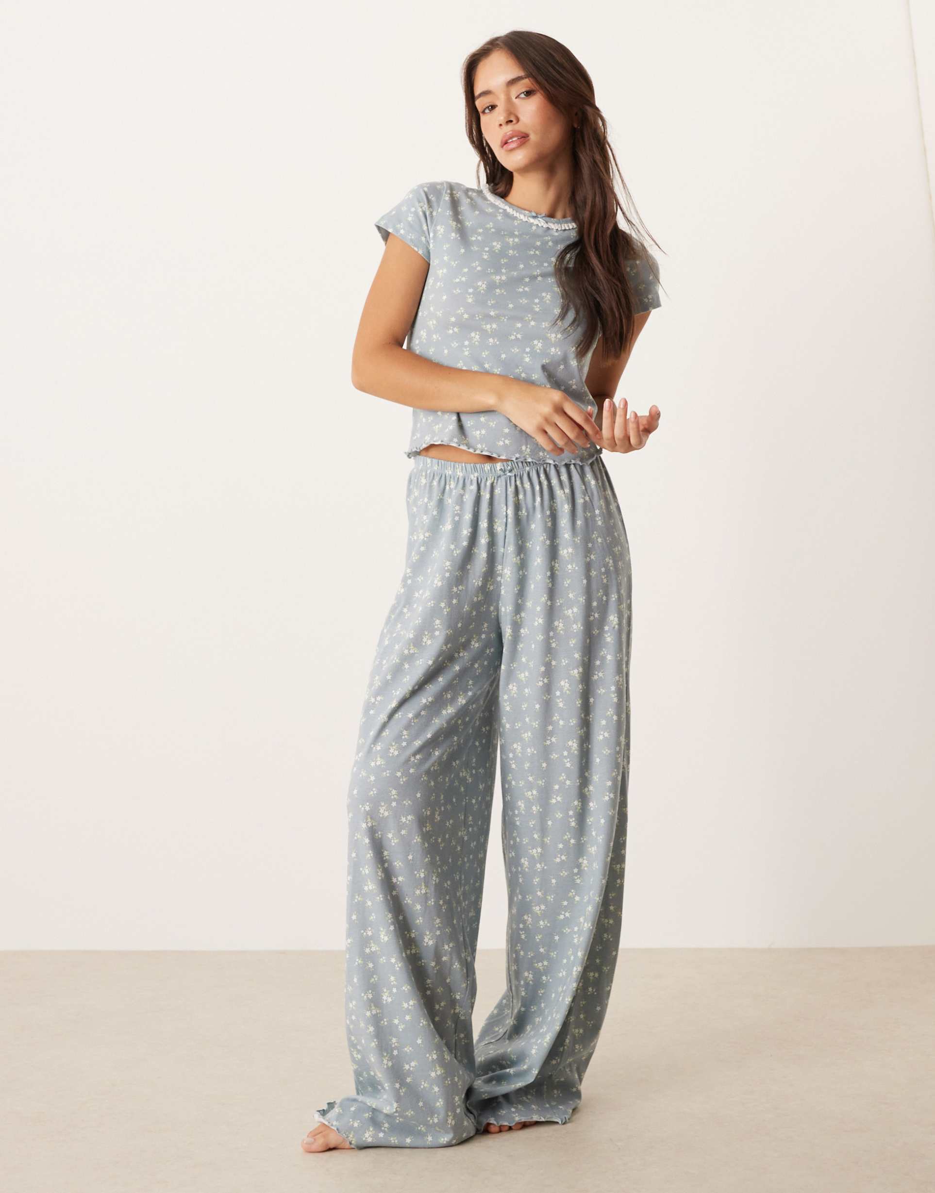 asos design mix & match pajama pants in blue floral print
