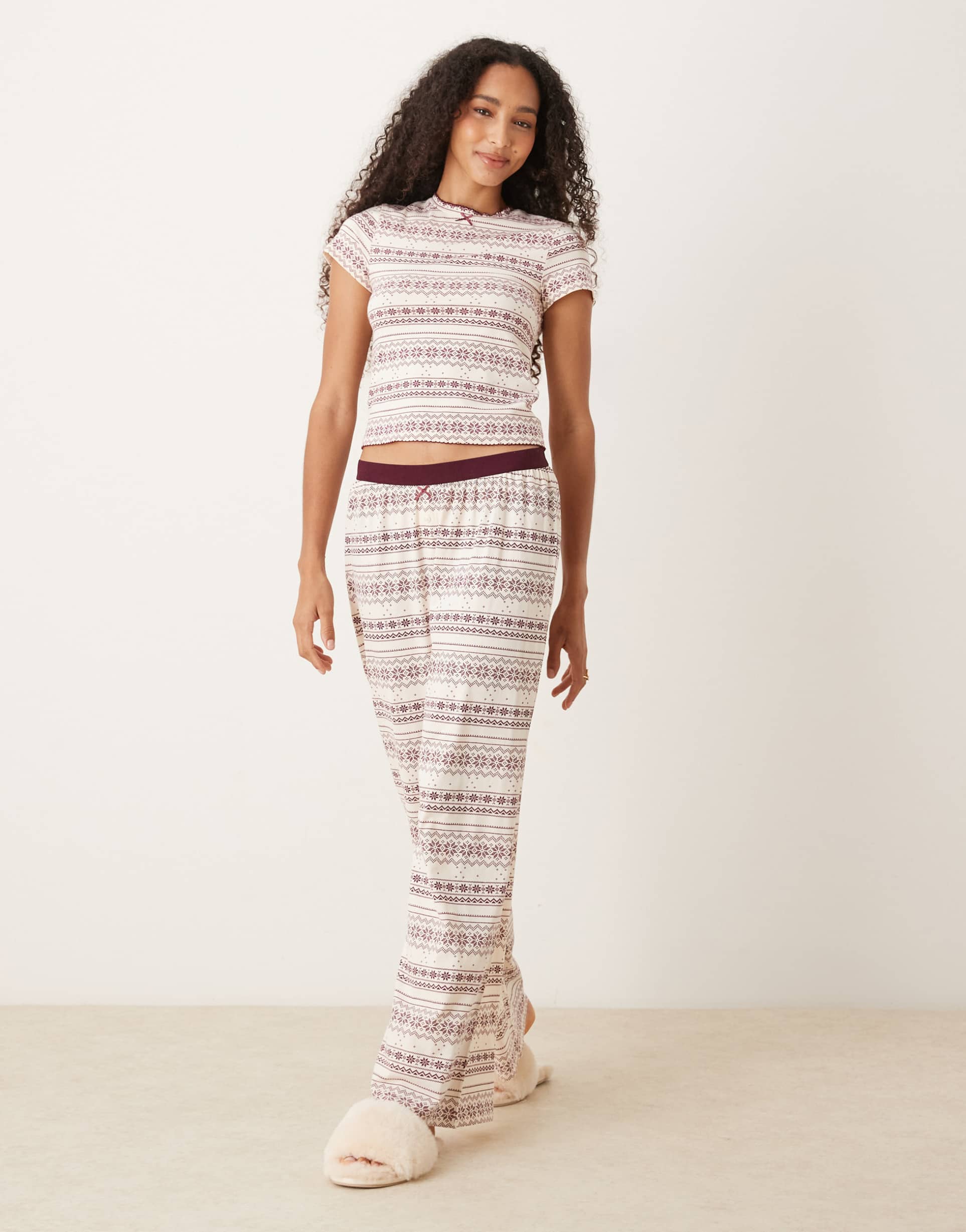 asos design mix & match pajama pants in red fairisle print