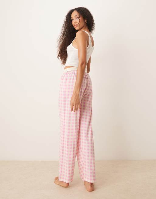 ASOS DESIGN mix & match pajama pants with exposed waistband in pink gingham, 3 of 4