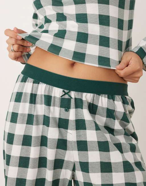 ASOS DESIGN mix & match pajama pants with velvet waistband in green check print