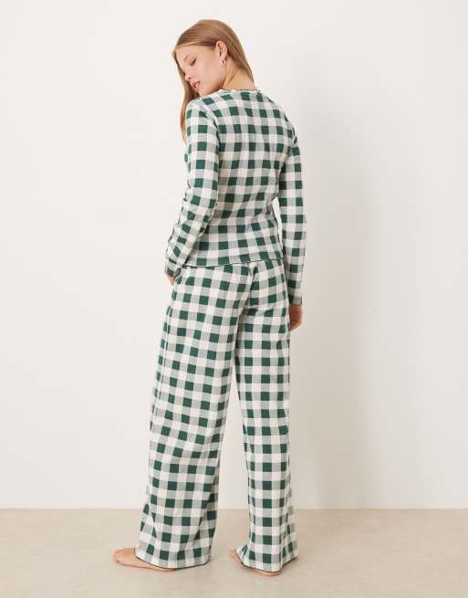 ASOS DESIGN mix & match pajama pants with velvet waistband in green check print
