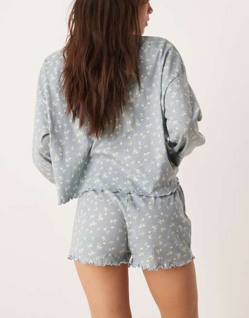 ASOS DESIGN mix & match pajama shorts in blue floral print