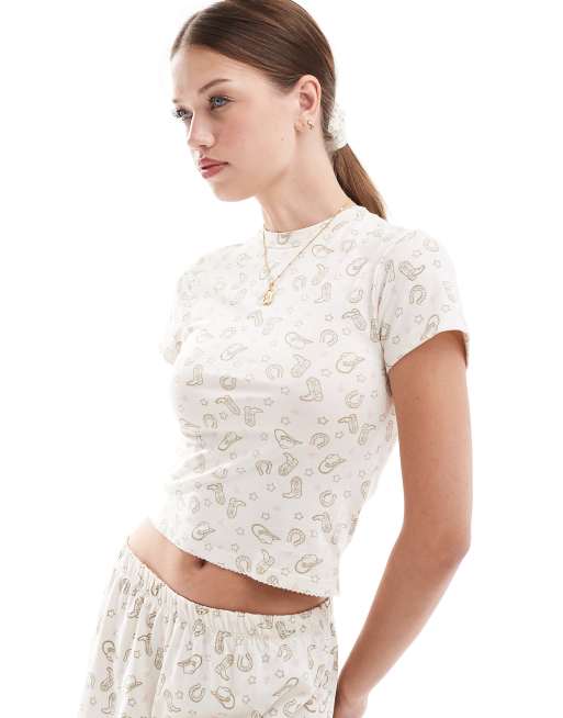 ASOS DESIGN mix & match pajama tee & scrunchie in rodeo print