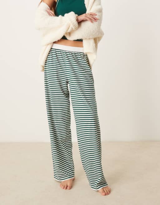 ASOS DESIGN - Mix & Match - Pantalon de pyjama à rayures avec bords en picot et taille apparente - Vert, 3 de 4