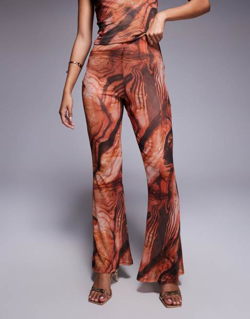 ASOS DESIGN - Mix & Match - Pantalon évasé en tulle transparent à imprimé abstrait - Orange, 2 de 5