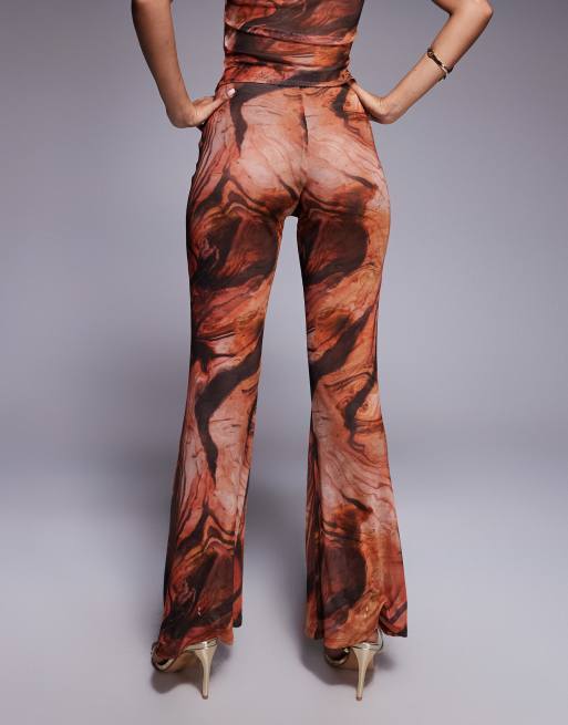 ASOS DESIGN - Mix & Match - Pantalon évasé en tulle transparent à imprimé abstrait - Orange, 3 de 5