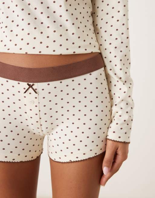 ASOS DESIGN - Mix & Match - Pantaloncini del pigiama a pois color crema e marrone, 2 di 4