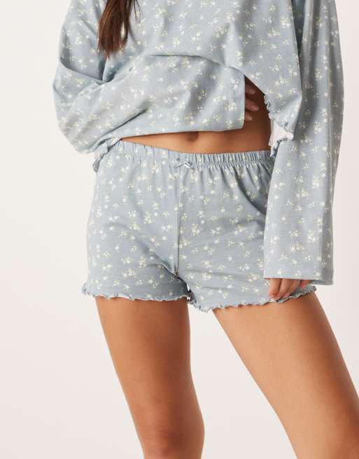 ASOS DESIGN - Mix & Match - Pantaloncini del pigiama blu con stampa a fiorellini, 4 di 4