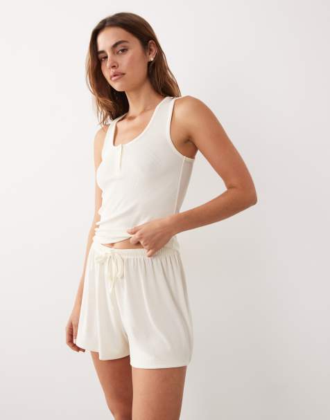 ASOS DESIGN - Mix & Match - Pantaloncini del pigiama fluidi a coste color avorio - view 1