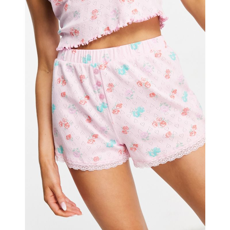 Donna Intimo e abbigliamento notte DESIGN - Mix & Match - Completo pigiama in tessuto traforato con stampa floreale rosa