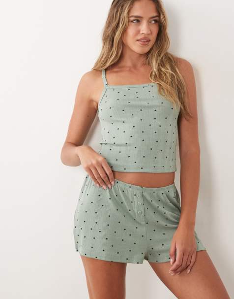 ASOS DESIGN - Mix & Match - Pantaloncini del pigiama traforati verdi a pois - view 1