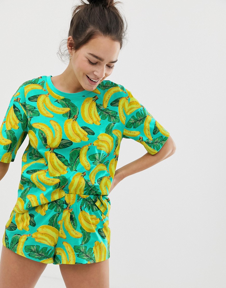ASOS DESIGN - Mix & match - Pantaloncini pigiama in jersey con banane-Multicolore