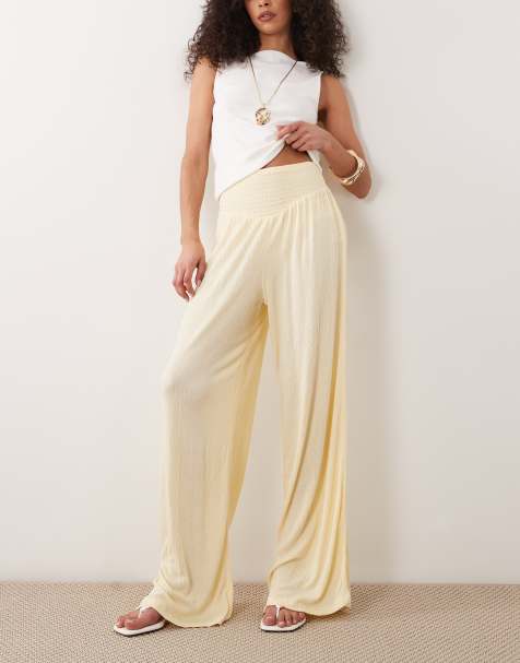ASOS DESIGN - Mix & Match - Pantalones amarillo crema fruncidos de pernera ancha de tejido rugoso - view 1