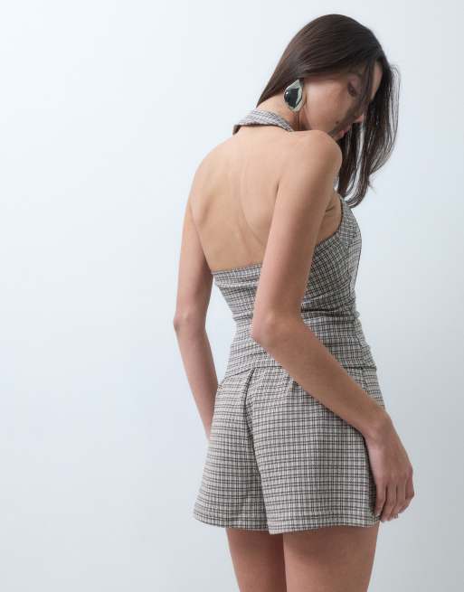ASOS DESIGN - Mix & Match - Pantalones muy cortos marrones a cuadros con acabado cepillado, 2 de 5