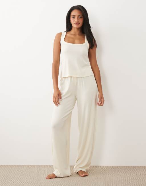 ASOS DESIGN - Mix & Match - Pantaloni a fondo ampio color avorio a coste