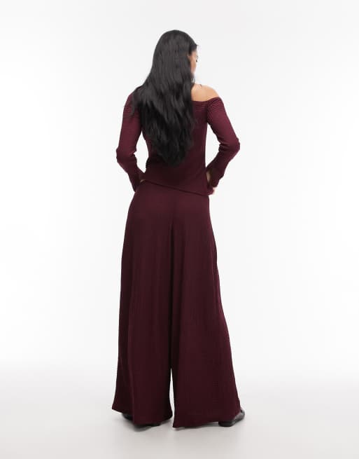 ASOS DESIGN - Mix & Match - Pantaloni a fondo ampio testurizzati color bacca, 4 di 5