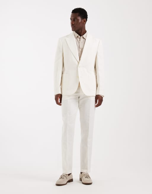 ASOS DESIGN - Mix & Match - Pantaloni da abito slim in misto lino color panna, 2 di 5