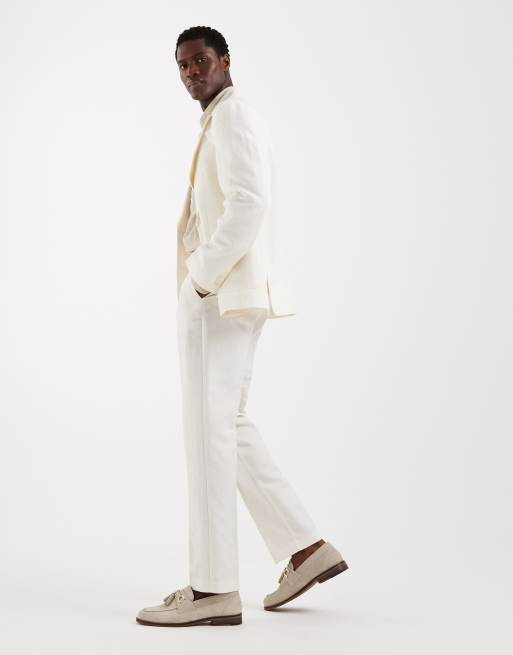 ASOS DESIGN - Mix & Match - Pantaloni da abito slim in misto lino color panna, 3 di 5