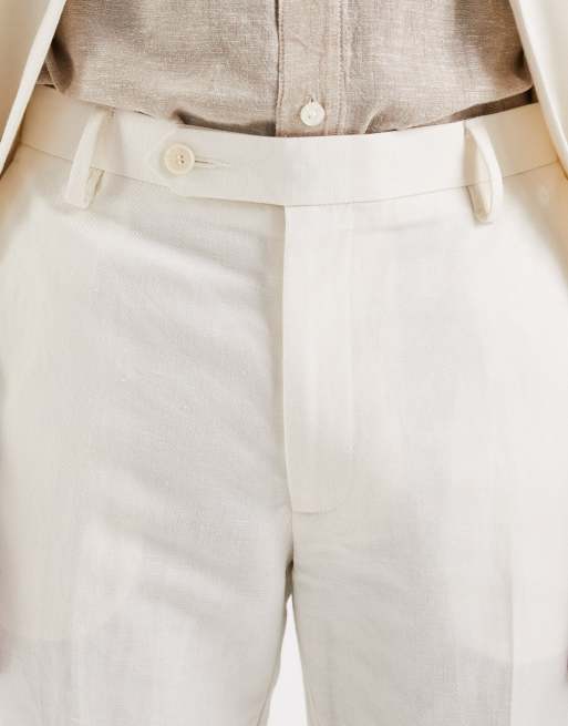 ASOS DESIGN - Mix & Match - Pantaloni da abito slim in misto lino color panna, 4 di 5
