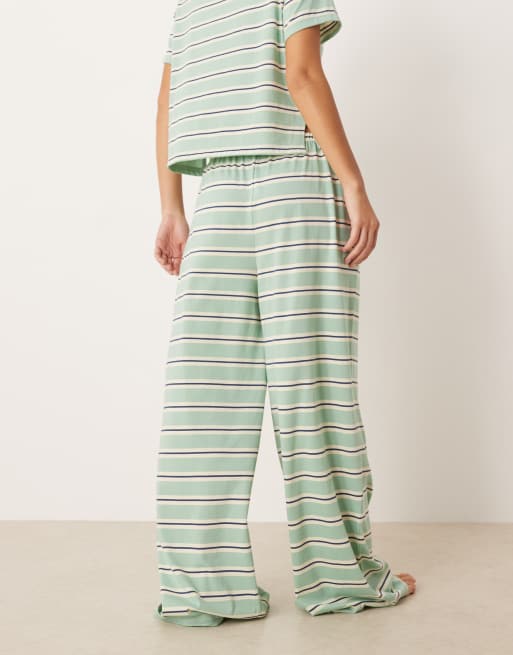 ASOS DESIGN - Mix & Match - Pantaloni del pigiama a righe color salvia e blu, 4 di 4