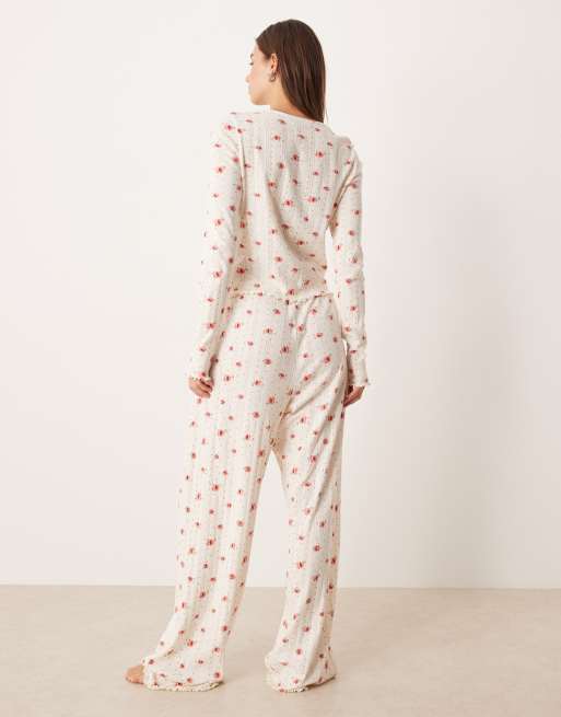 ASOS DESIGN - Mix & Match - Pantaloni del pigiama con stampa a fiorellini traforata, 3 di 4