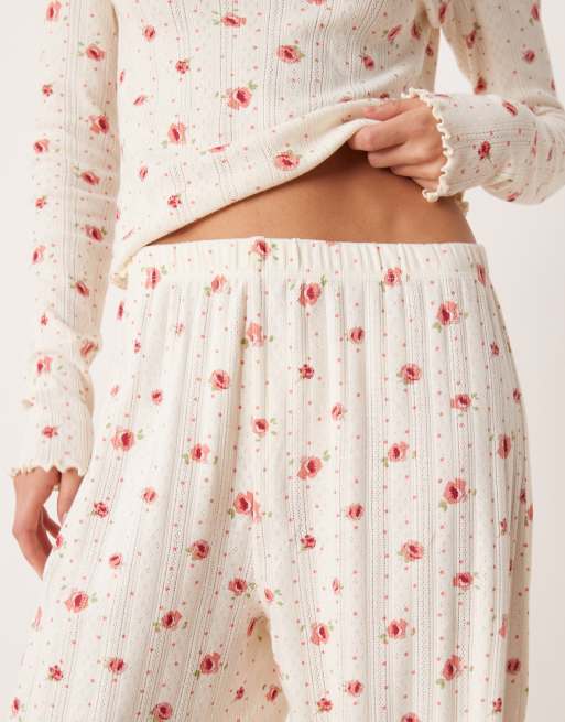 ASOS DESIGN - Mix & Match - Pantaloni del pigiama con stampa a fiorellini traforata, 4 di 4