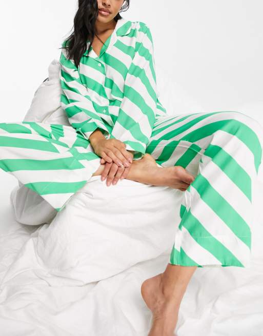 ASOS DESIGN - Mix & Match - Pantaloni del pigiama in modal verde e bianco a righe
