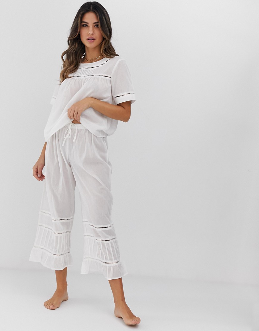 ASOS DESIGN - Mix & Match - Pantaloni in cotone con decorazioni traforate-Bianco