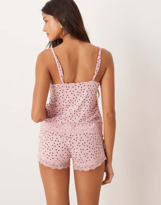 ASOS DESIGN - Mix & Match - Pigiama rosa con stampa di cuori e finiture in pizzo, 3 di 4