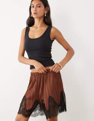 Asos Design Mix & Match Plisse Shorts In Brown