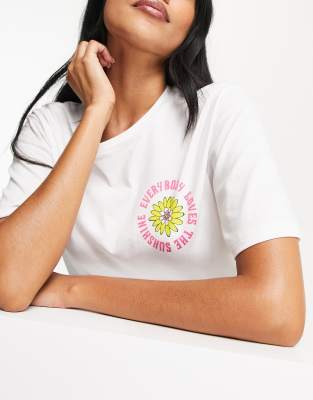 ASOS DESIGN mix & match positive vibes oversized pyjama tee in white - ASOS Price Checker