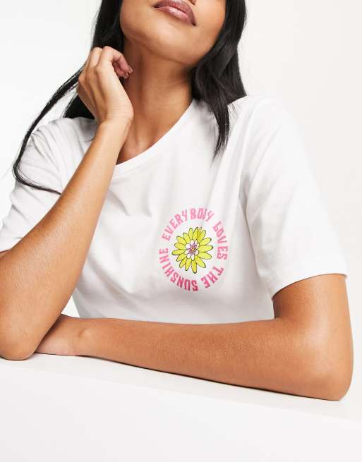 ASOS DESIGN – Mix & Match – Positive Vibes – Pyjama-T-Shirt in Weiß mit Oversize-Passform