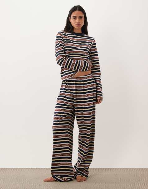 ASOS DESIGN mix & match pyjama bottoms in blue and brown stripe - view 1