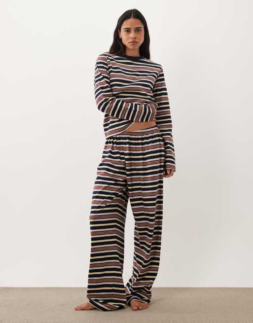 ASOS DESIGN mix & match pyjama in blue and brown stripe, 3 of 3