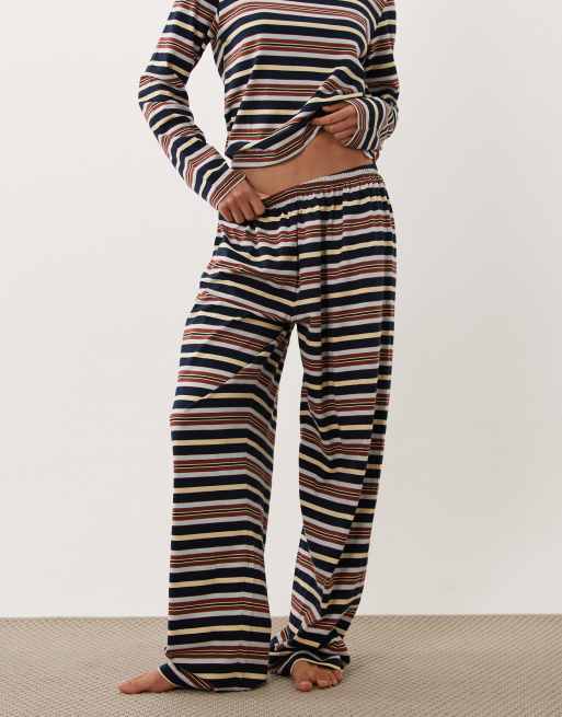 ASOS DESIGN mix & match pyjama bottoms in blue and brown stripe, 2 of 5