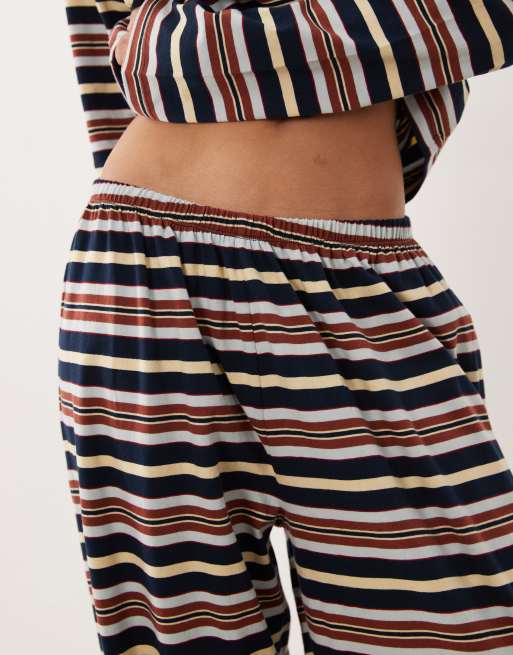 ASOS DESIGN mix & match pyjama bottoms in blue and brown stripe, 3 of 5