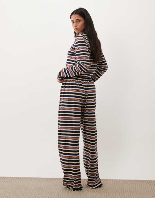 ASOS DESIGN mix & match pyjama bottoms in blue and brown stripe, 4 of 5