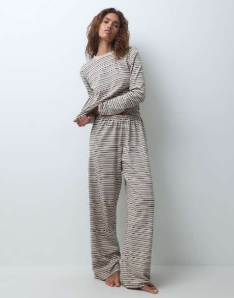ASOS DESIGN mix & match pyjama bottoms in neutral stripe - view 1