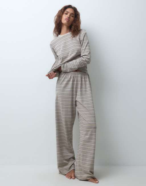 ASOS DESIGN Mix and Match pyjama set in neutral stripe, 2 of 3