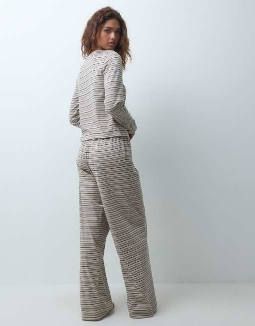 ASOS DESIGN mix & match pyjama bottoms in neutral stripe, 4 of 5