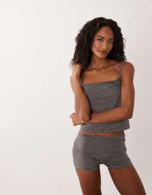 ASOS DESIGN mix & match pyjama cami with underbust seam in brown stripe