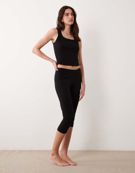 ASOS DESIGN – Mix & Match – Pyjama-Caprihose in Schwarz - view 1