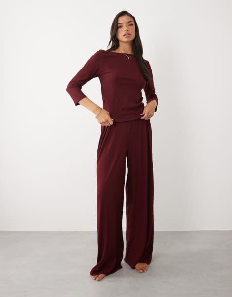 ASOS DESIGN - Mix & Match - Pyjama confort en tissu côtelé - Figue - view 1